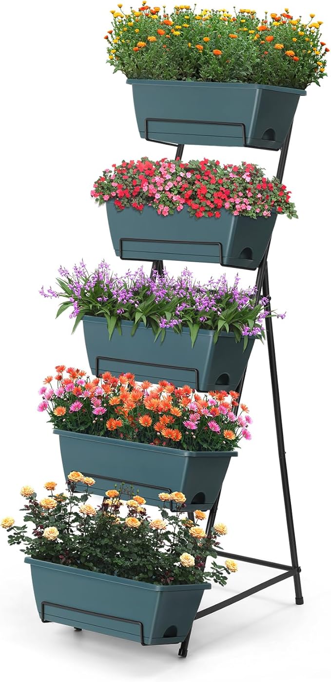 5 Tier Vertical Raised Garden Bed Planter Box Vertical Raised Bed with Drainage Holes for Indoor Outdoor Herbs Flowers Vegetables PlantsGreen