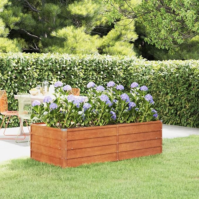 Garden Raised Bed Rusty Brown Corten Steel Plant containers Decorative pots Modern Plant pots for Backyard Balcony 63 x 31.5 x 17.7 in
