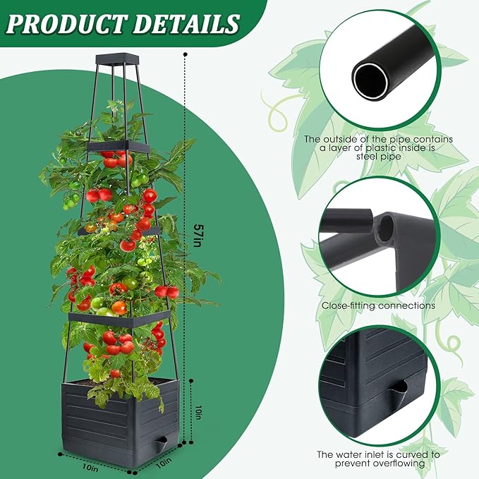 MQFORU 2Pack Raised Garden Bed Planter Boxes with Trellis 57 Self-Watering Tomato Planter Boxes with Trellis for Climbing Vegetable and Plants Tomato Cage for Indoor Outdoor Use