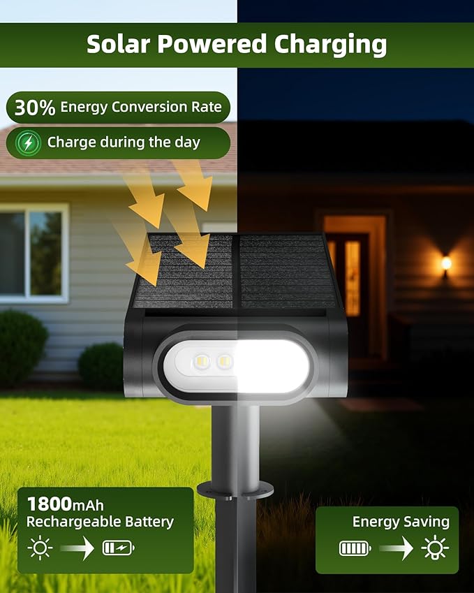 EZVALO Solar Spot Lights Outdoor IP67 Waterproof Adjustable Solar Landscape Lights 3 Lighting Modes Solar Spotlights for Outside Yard Garden Plant Trees Pathway Flag (Cool White-2Pack)