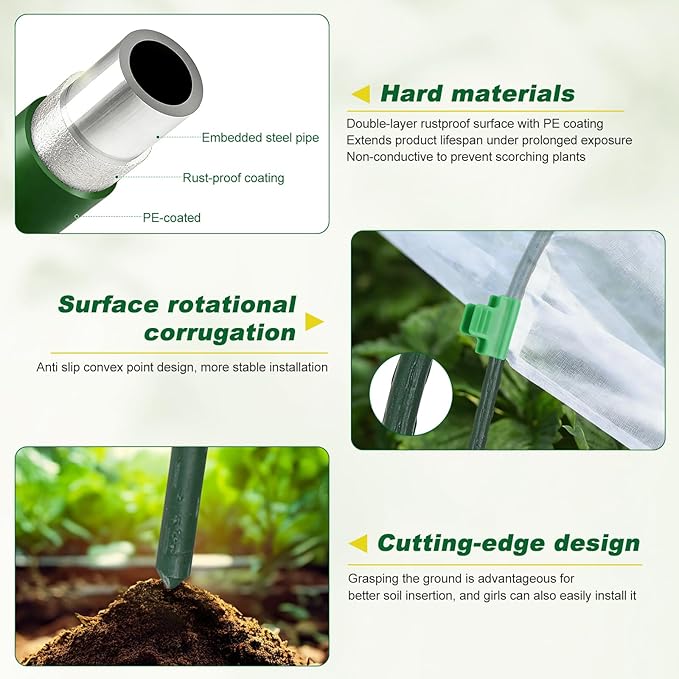 Garden Netting Kit 10 X 50FT Garden Netting Pest Barrier with 10 Sets Garden Hoops and 20pcs Clips Insect Netting Row Cover for Raised Beds Vegetable Fruits Flowers Protection