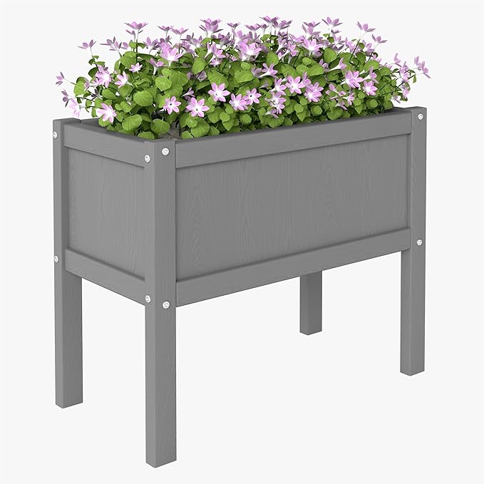 Raised Garden Bed with Drainage Hole Waterproof HDPE Elevated Planter Box with Legs Stable and Durable to Plant Herb Vegetable FlowerPatioBalcony Outdoors/Indoors Gray