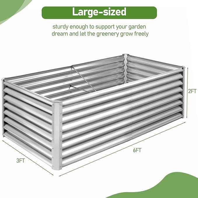 Outvita 6×3×2ft Galvanized Raised Garden Bed Metal Outdoor Planter Box Rectangular Garden Bed for Planting Vegetables Fruits Flowers Silver