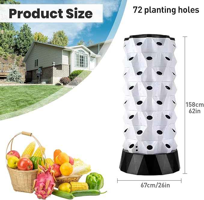 Hydroponic Tower Starter Kit Aeroponic Tower Hydroponics Tower Growing System Kit Vertical Farming Tower with Water Pump for Indoor Outdoor Use(158cm/62in)
