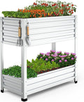 2-Tier Galvanized Raised Garden Bed with Legs 36x16x36 Metal Elevated Planter Box (12 Top/8 Bottom Depth) 500LB Capacity for Vegetables Herbs Leafy Greens Flowers on Patio Yard