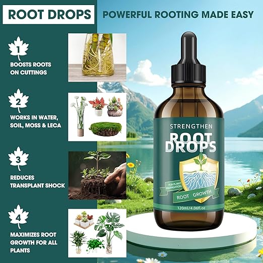 Root Drops – Liquid IBA Rooting Hormone for Cuttings | Speeds Up Propagation | Works in Water Soil Moss LECA | for Indoor Houseplants Like Pothos Monstera (4 oz)
