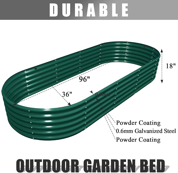 2 Packs 8x3x1.5FT Galvanized Raised Garden Bed Kit Oval Metal Ground Planter Box Outdoor Bottomless Planter Raised Beds for Vegetables Flowers Herbs Fruits Green