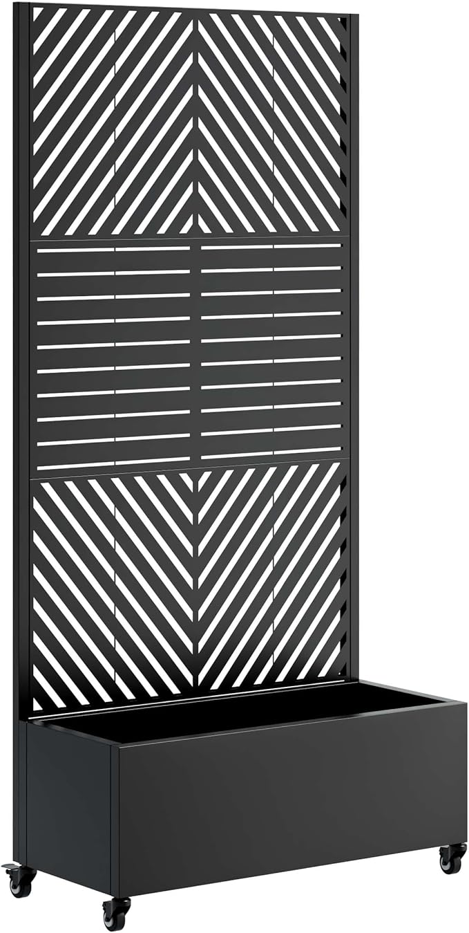 Metal Planter Box with Trellis &amp Wheels Outdoor Privacy Planters for Patio Mobile Raised Garden Bed with Trellis for Climbing Plants Balcony &amp Backyard (Black 3)