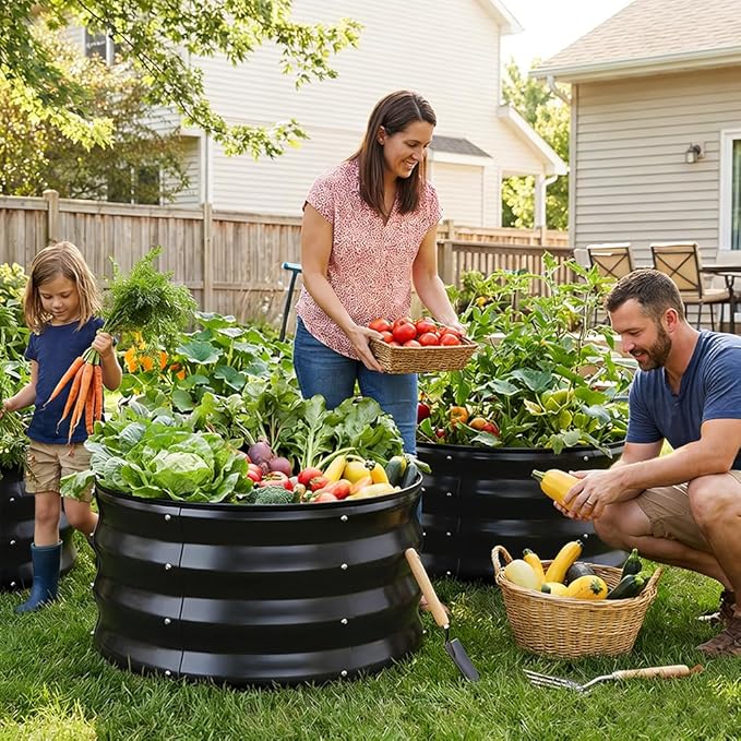 COMHOMA 3 Pack Round Raised Garden Bed 2x2x1ftGalvanized Metal Planter Box Kit for Outdoor GardeningVegetable Flower Herb Growing Beds with Gloves ToolsBlack