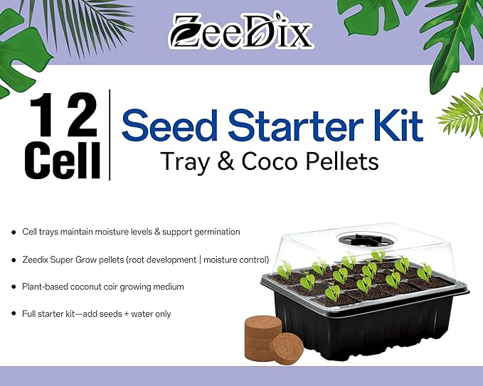 ZeeDix 10 Set Seed Starter Tray Kits 10 Pack Seed Trays with 120 Pack Coco Coir Pellets Adjustable Humidity Germination Tray with Dome Lids for Indoor Plants Mini Greenhouse for Vegetables Garden