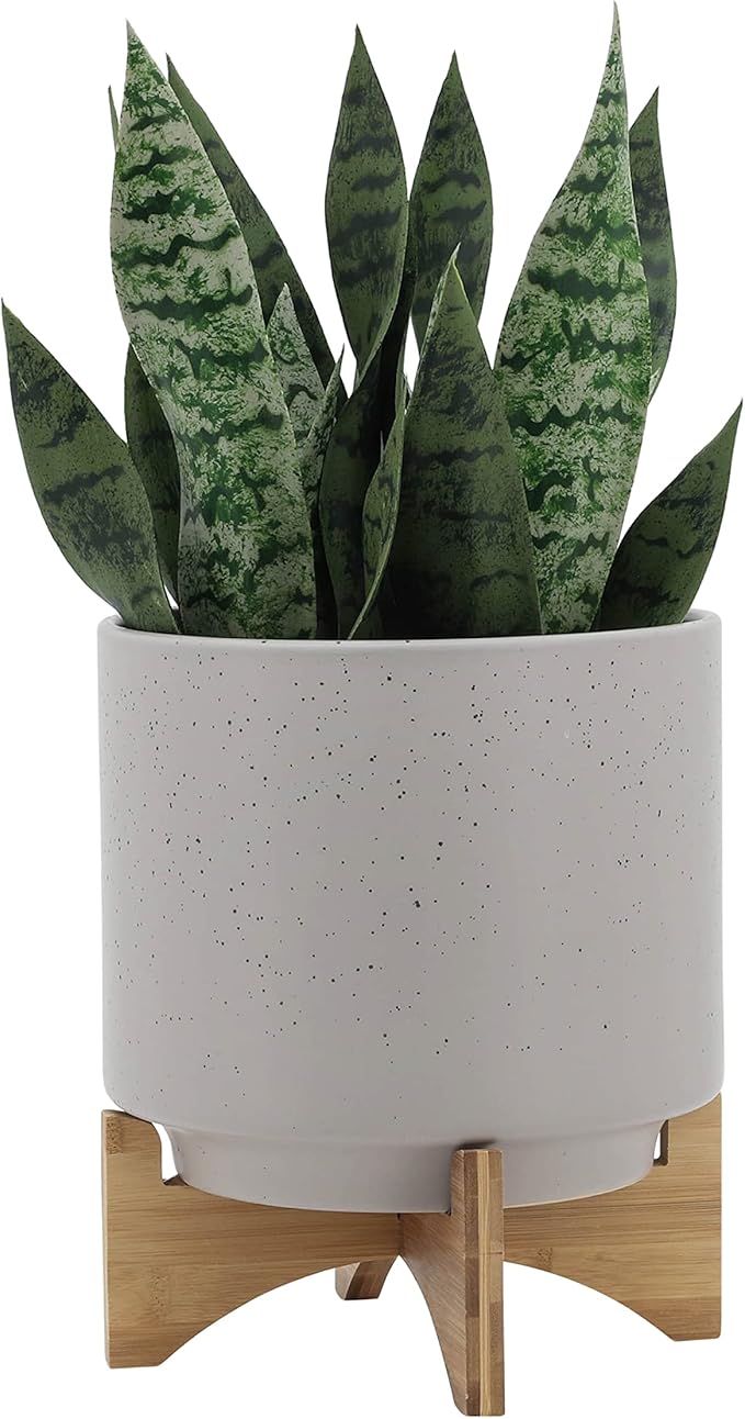 Generic 10 Planter W Wood Stand Matte Beige