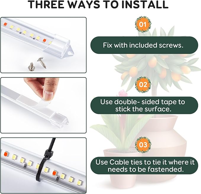 16'' 6 Bars Grow Light Strips for Indoor Plants with Auto ON/Off Timer 6/12/18H 5 Dimmable Levels for Shelves Plant Growing(Pack 1)