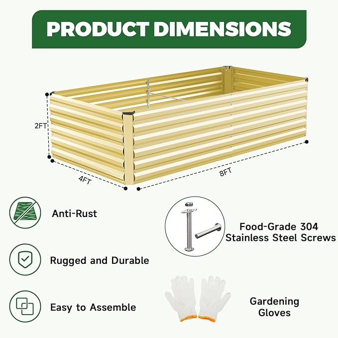 8x4x2 ft Raised Garden Bed Large Metal Planter Raised Beds Planters for Outdoor Plants for Vegetables Flowers Herbs Fruits and Succulents.Yellow