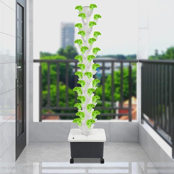 Hydroponic Growing System 45-Plant Vegetable Planter Tower Outdoor Indoor Garden Vertical Planter Germination Kit with Water Pump &amp Intelligent Water Circulation for Gardening Lover