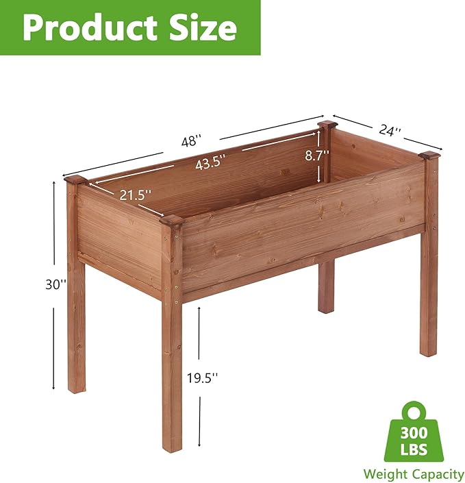 Raised Garden Bed 48x24x30 Inch Elevated Wooden Planter Box Stand with Legs Standing for Vegetable Flower Herb Outdoor Gardening Backyard Patio30 Inch Height 380 lbs Capacity(Coffee)