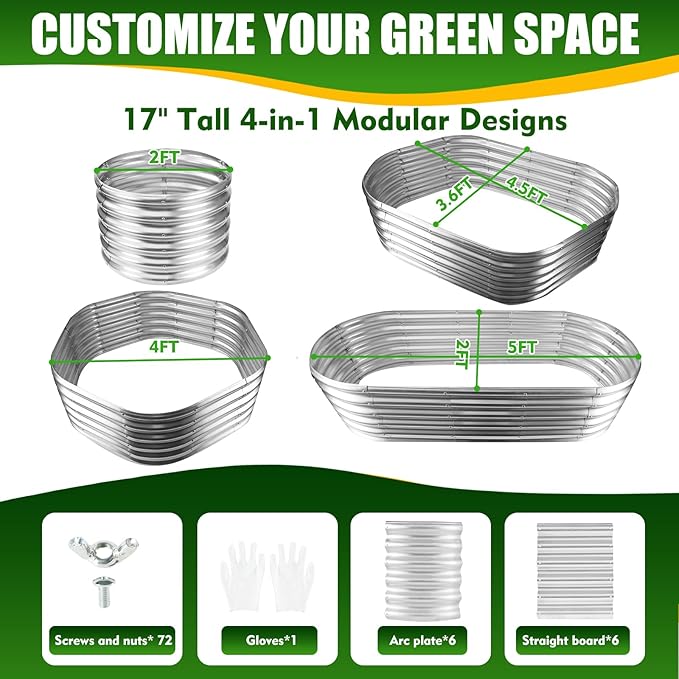 17 Tall Elevated Oval Metal Raised Garden Bed - 5ft x 2ft in Size and 0.8MM Thick Durable Planter Bed/Box for Vegetables Flowers Succulent at Patio/Garden Outdoor (Silver 5X2X1.4 FT)