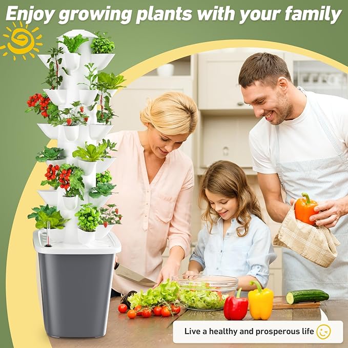 Vertical Hydroponics Garden Tower 30-Plant Hydroponic Growing System Indoor Vertical Farming Garden Planter Smart Herb Garden with Timing Plug Automatic Watering for Home Indoor Gardening System