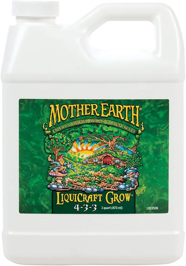 Mother Earth Products LiquiCraft Grow 4-3-3 and Mother Earth LiquiCraft Bloom 2-4-4 Liquid Fertilizer Bundle 1 Quart EachWhite
