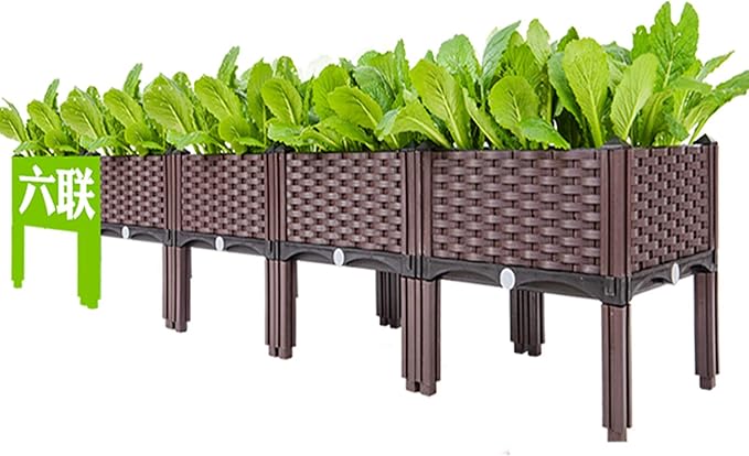 Elevated Planting Box Outdoor Planter Boxes with Legs Modern Rattan-Style Plastic Plant Stand Garden Raised Bed for Vegetables96x16x14/240x40x36cm