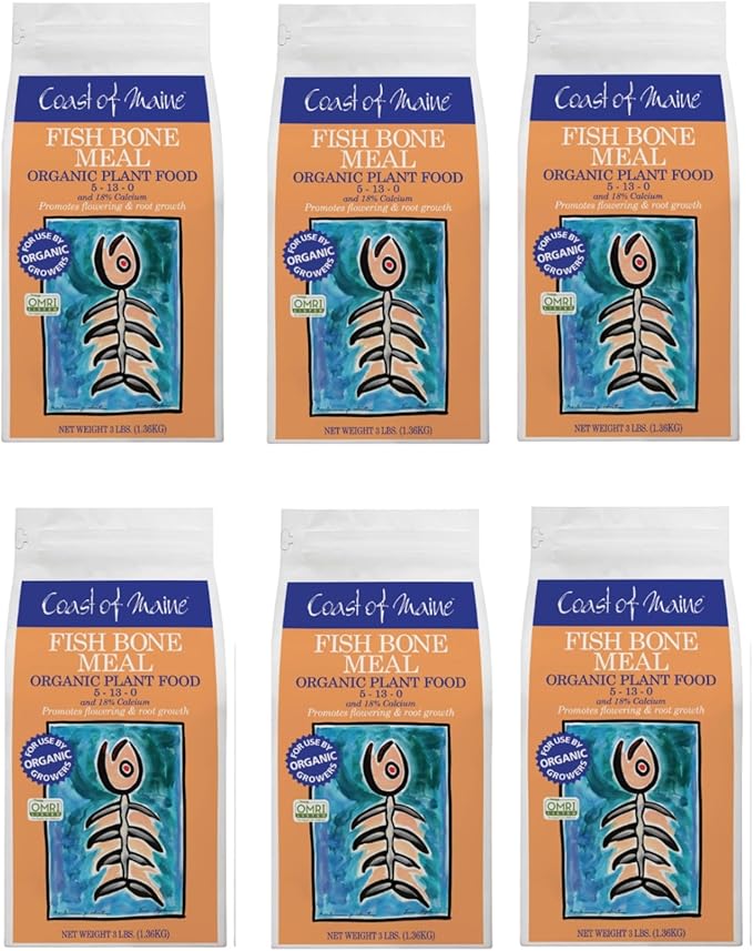 Coast of Maine 3lb (Pack of 6) Fish Bone Meal Organic Plant Food and Calcium OMRI Listed - Promotes Flowering and Root Growth