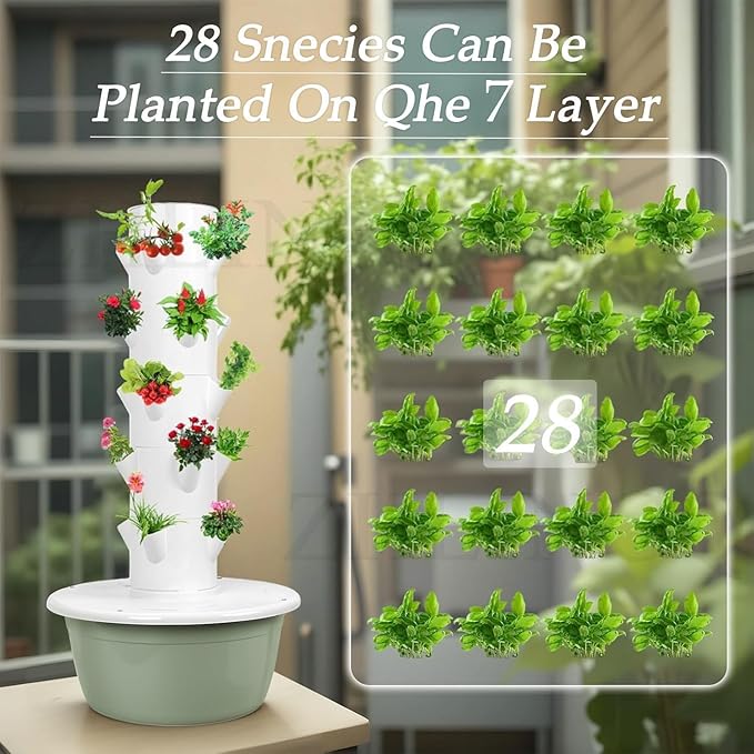 Hydroponic Planting System Kit 20/28/36 Pods Plant Towers for Growing Vegetables 20/28/36 Planting Holes Hydroponic Towers Space-Saving Vertical Gardening System7Layers/28Pots