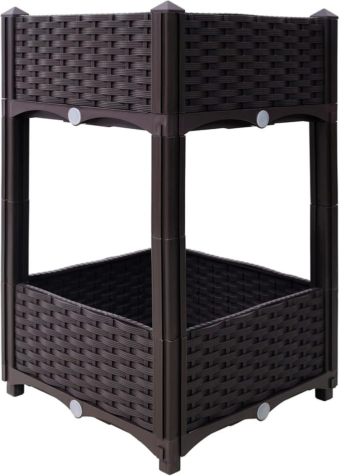 Planter Raised Beds Polypropylene Brown Self-Draining System Outdoor Balcony Garden Beds Weather-Resistant