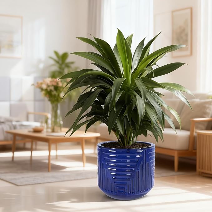16 Dia Round for Indoor Plants Large Outdoor with Drainage Holes Ceramic Plant Pots Indoor Outdoor for Home Garden Patio Dark Blue