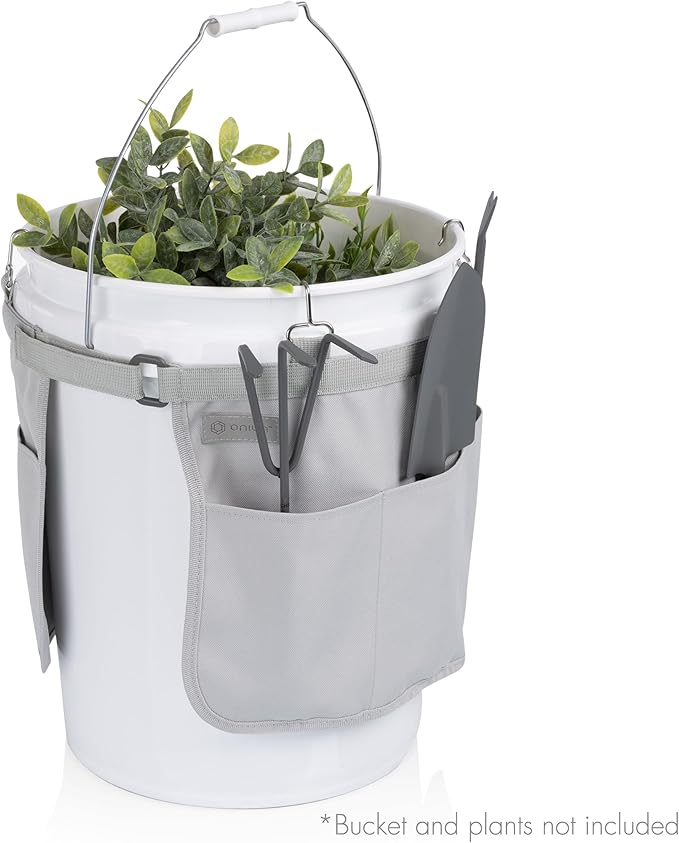 Picnic TIME Garden Bucket Tool Organizer Gardening Tools Organizer Bag with Hooks to Attach to Bucket Gardening Essentials and Gifts for Women and Men Plant Lover Gifts for Gardeners (Fog Gray)