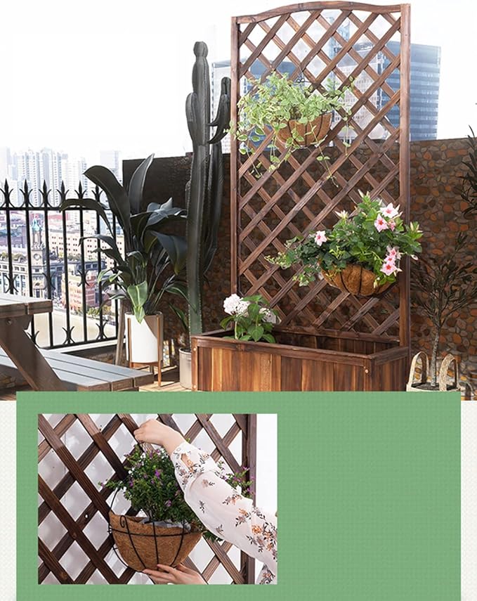 Generic Wood Planter Raised Bed with Trellis Outdoor Natural Wooden Garden Bed Planter Box Kit for Vegetables Herbs Flowers Tomato And HerbsNatural90x35x120cm