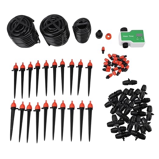 Automatic Drip Irrigation Kits 98.4FT Drip Irrigation System with Garden Timer Quick Connector Watering Nozzles for Greenhouse Garden Lawn Potted Plants Green