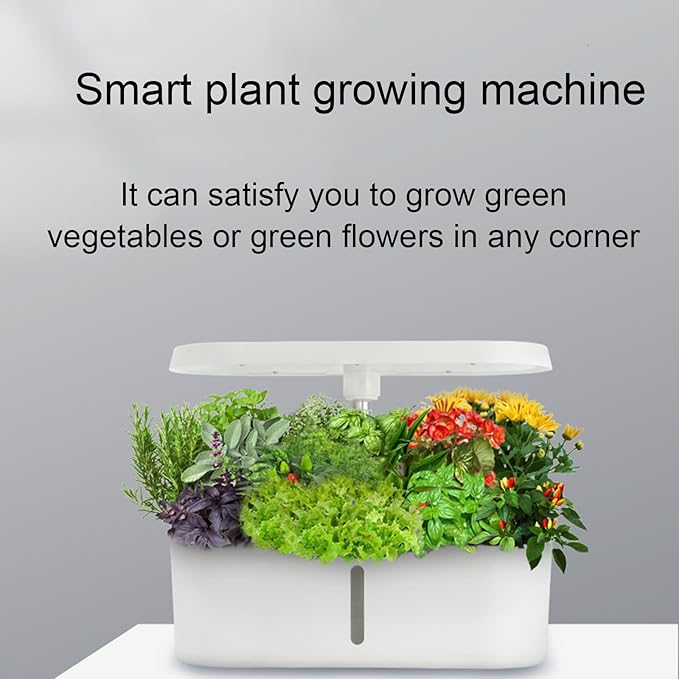 Hydroponic Planting System 8-Hole Planting Trough with LED Plant Growth Light Smart Touch Control Suitable for Home Office White