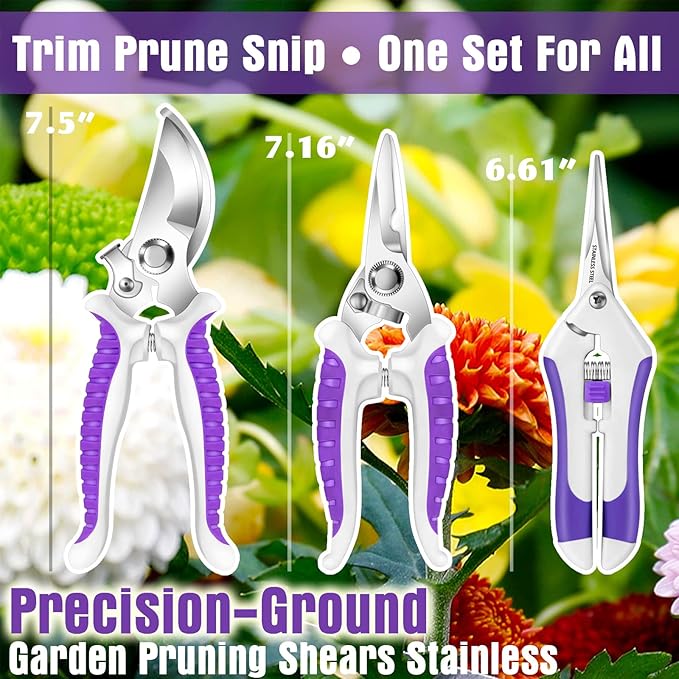 Floral Purple Garden Tool Set Gardening Gifts for WomenGarden Pruning Shears SetHeavy Duty Gardening Tools KitStorage Tote Bucket Bag OrganizerBirthday Gifts for Her