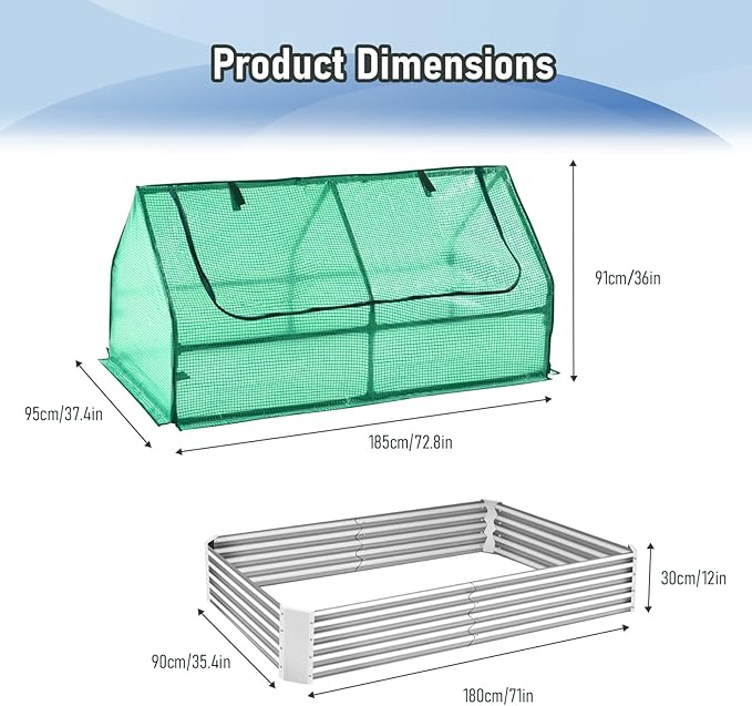 Galvanized Raised Garden Bed with Cover Thicken Metal Planter Box Kit Outdoor Garden Box with 2 Roll-Up Large Screen Windows for Vegetables Flowers Growing (6x3x1 FT)