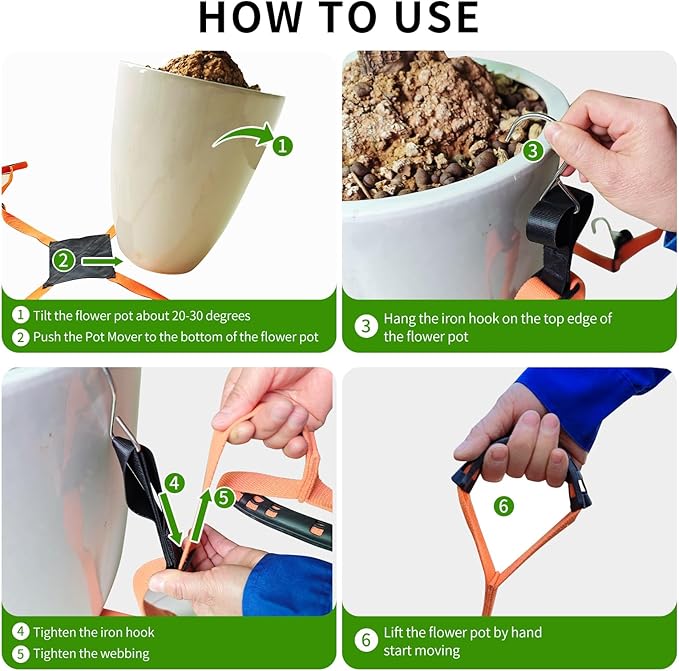 Potted Plant MoverPlant Lifting Straps for Garden Flower Pots PlantersRocks TreesEasily Lift and Move Heavy Items Up to 250 Pounds Large SizeOrangePatent Pending