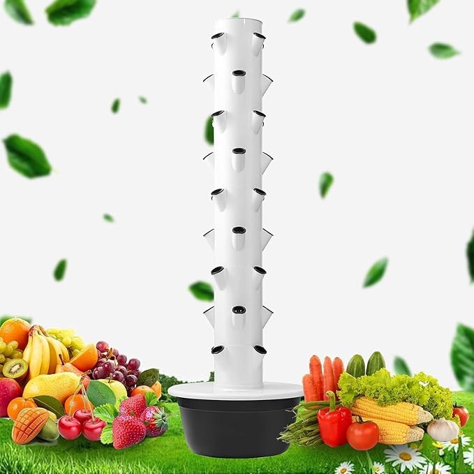Hydroponic Grow Tower Vertical Aeroponic Tower for FruitsFlowersVegetables 9 Layer 36 Pots Planter with Water Tank and Pump Black
