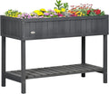 Outsunny 43x18x30in Raised Garden Bed with 8 Pockets and Shelf Wooden Elevated Planter Box with Legs to Grow Herbs Vegetables and Flowers Dark Gray