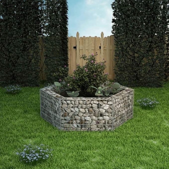 Hexagonal Gabion Raised Bed Steel Gabion Basket Post/Planter Raised Vegetable Bed Outdoor Steel Garden Decoration Galvanized Steel 63x55.1x19.7