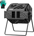 THEGROW'ING Updated 43 Gallon Compost Bin Outdoor Fast Assemble Tumbling Composter Dual Chamber Composter Tumbler Rotating Compost Bin for Outside Backyard Garden and Yard Black