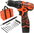 COMOWARE Cordless Drill Set 12V Power Drill with Battery &amp Charger 3/8 Keyless Chuck 23Pcs Driver Bits Orange Storage Bag included