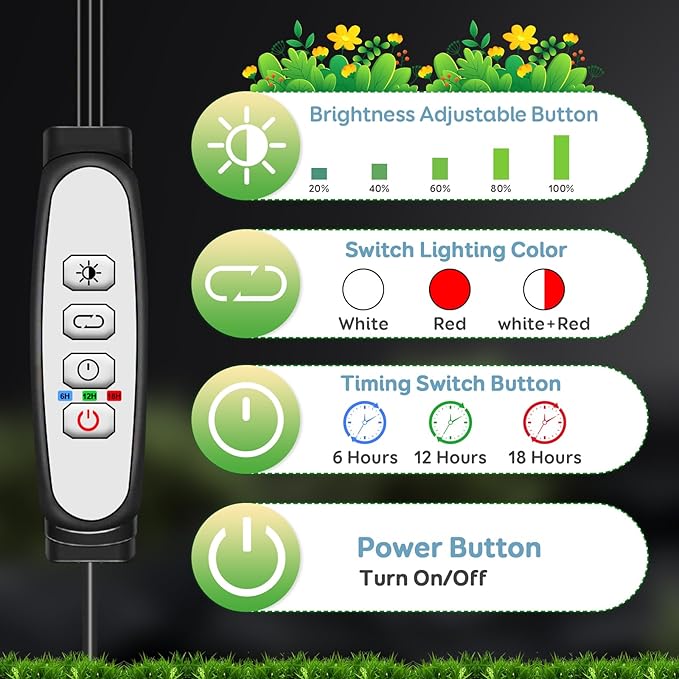 Tri-Heads Grow Lights for Indoor Plants Full Spectrum Plant Lights for Indoor Growing with Adjustable 360° Gooseneck 6/12/18H Timer &amp Dimming for Seedlings(Pack 2)