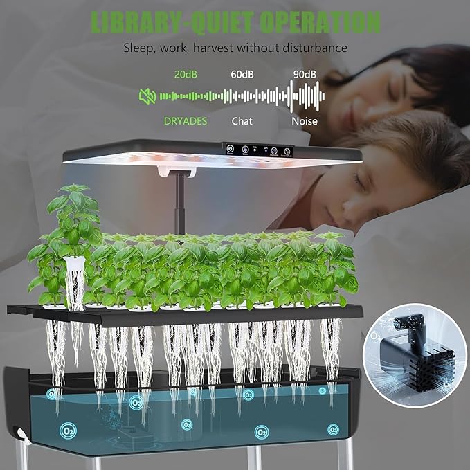 66-Pod Indoor Hydroponic Growing System + 3 Free Seeds Starter Kit (Lettuce Salad Mixed Basil Seeds) – Dual 53W Full-Spectrum LED 10-L Water Tank 3-Tier Grow Pods (66 Pods)