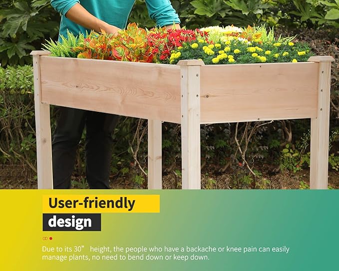 Raised Garden Bed Elevated Wood Planter Box Outdoor and Indoor Planter Box 49Lx24Wx29H Patio Garden Grow Bed for Vegetable Flower
