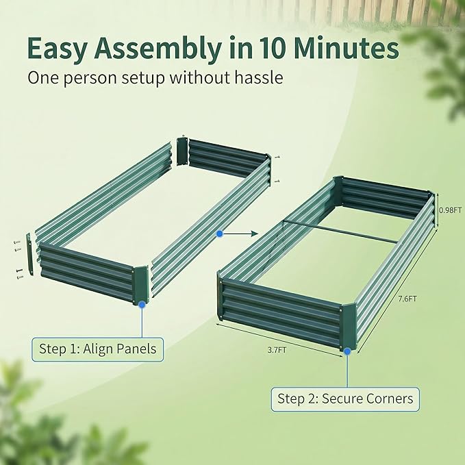 Metal Raised Garden Bed 8x4x1 ft Rectangle Planter Box Rust-Resistant Galvanized Steel with Open Base Design Quick Assembly for Vegetables Flowers and Plants (Green)