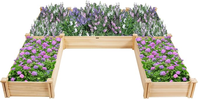 S AFSTAR Wooden Raised Garden Bed Divisible Planter Box Kit Outdoor Elevated Flower Planting Raised Bed Above Ground Planters or Vegetables Grass Lawn Yard Backyard Patio (92.5 L x 95 W x 11 H)