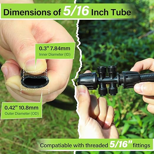 Bonviee 50FT 5/16 Drip Irrigation Tubing and 4 Packs 4-Way Quick Coupler Push-to-Connect Fittings- DIY Garden Irrigation System Misting or Blank Distribution Tubing for Any Gardening Project