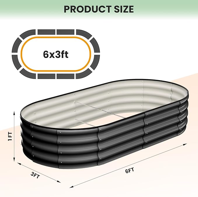 GarveeLife 2 Pcs 6x3x1 ft Oval Raised Garden Bed Galvanized Raised BedsOpen-Ended Base Metal Raised Planter BedsGarden Bed OutdoorPlanter Raised Boxes for Vegetables FlowersTool-Free AsseGray