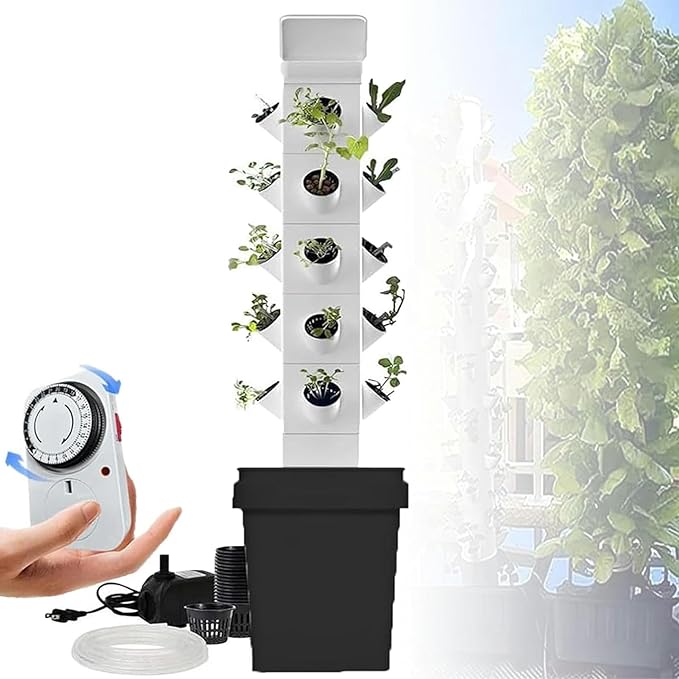 Garden Planter Hydroponics Tower Hydrating Pump/Timer/Adapter Aeroponics Growing Kit for Herbs Net Pots Fruits Vegetables24Holes//1pc