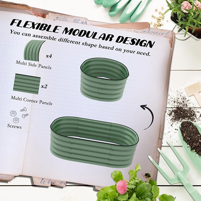Galvanized Raised Garden Bed Kit Easy DIY Metal Planter Box for Flowers Herbs &amp Vegetables