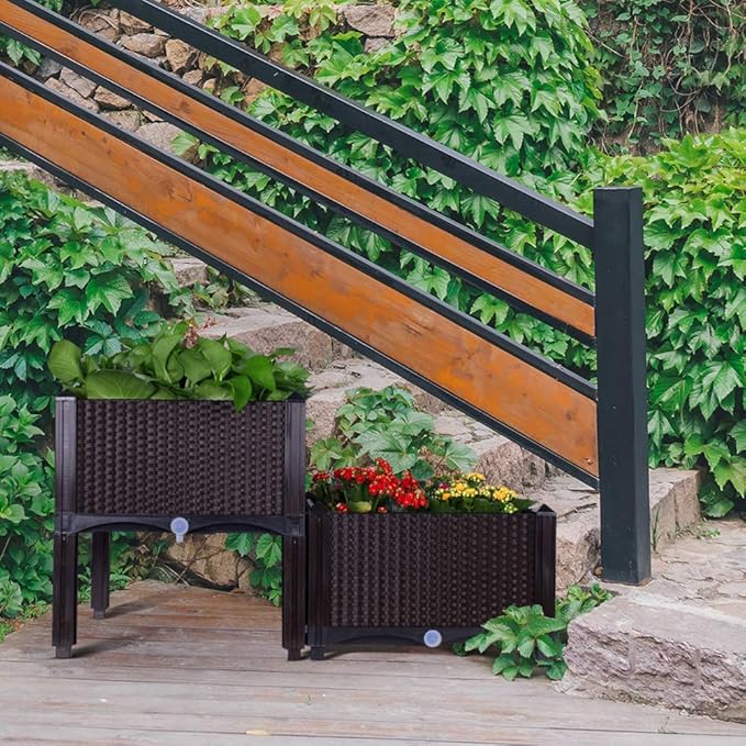 Modern Home Raised Planter Kit - Stackable Modular Flower/Garden Bed Kit - Stacking Brown/White Planter Sets for Home Restaurant Office Garden (Brown)