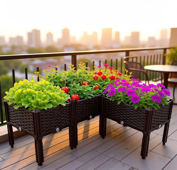 4-Tier Raised Garden Bed Elevated Planter Box with Legs Outdoor Garden Planter for Vegetables Herbs Flowers - Easy Assembly Drainage Holes Brown